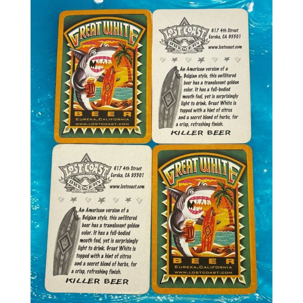 Lost Coast Brewery Coasters Eureka CA Great White Killer Beer Set Of 4